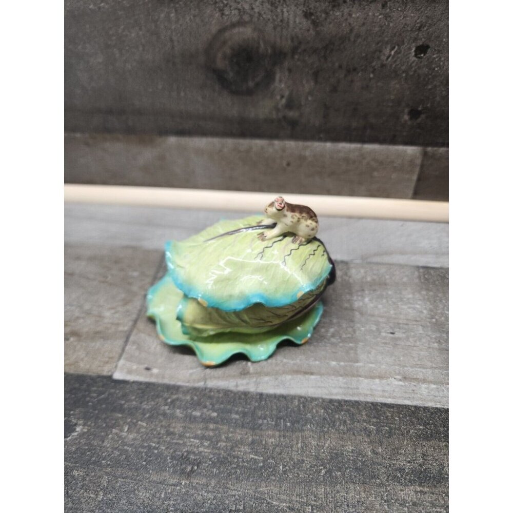 Vintage Handcrafted 3 Pc Trinked Box Frog Lilly Pad